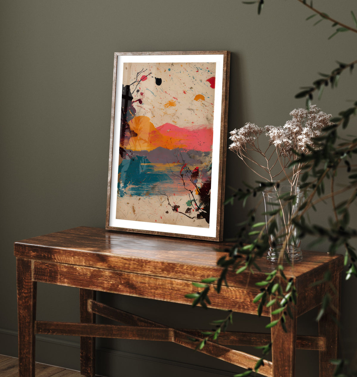 Abstract Splash Landscape Art Print - Sunset Sea Poster - Painterly Abstract Painting - Pink Orange Blue 2/3