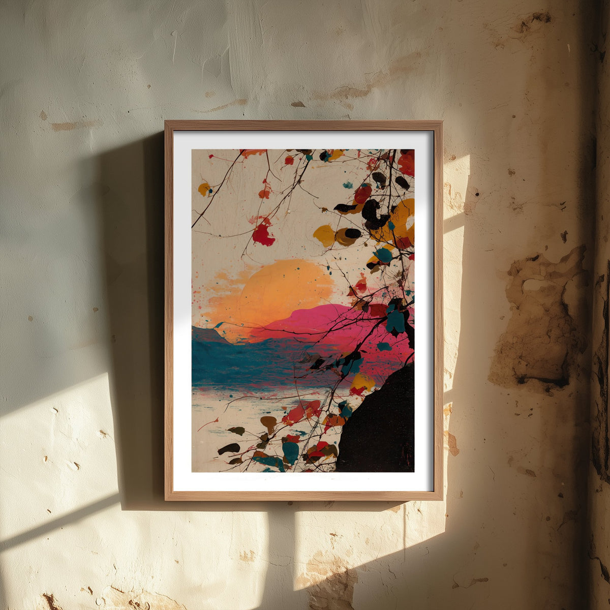 Abstract Splash Landscape Art Print - Colourful Sunset Poster - Painterly Abstract Painting - Pink Blue 3/3