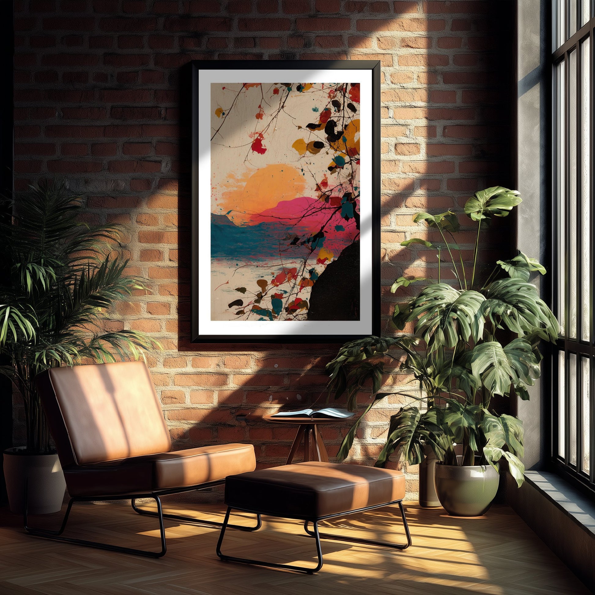 Abstract Splash Landscape Art Print - Colourful Sunset Poster - Painterly Abstract Painting - Pink Blue 3/3