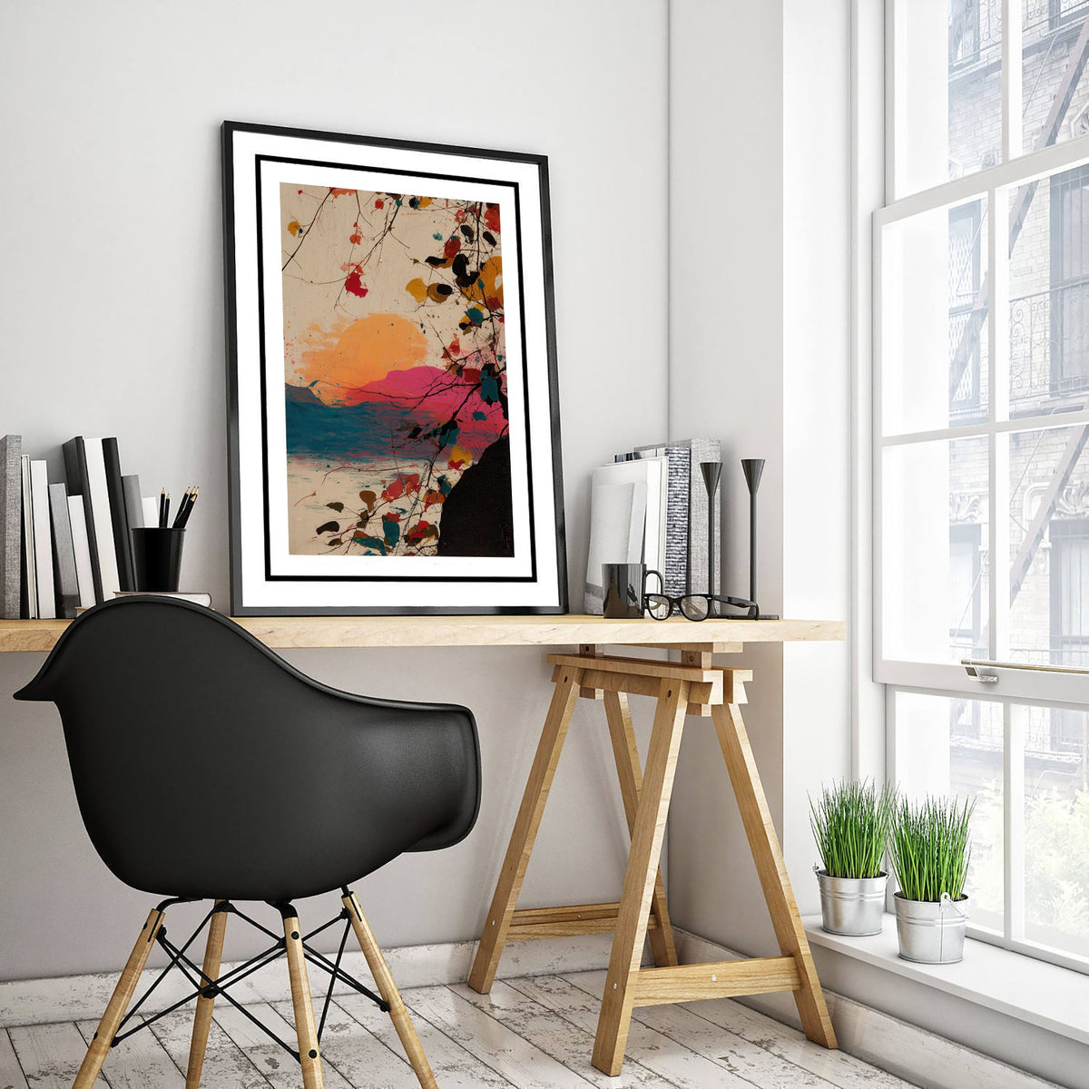 Abstract Splash Landscape Art Print - Colourful Sunset Poster - Painterly Abstract Painting - Pink Blue 3/3