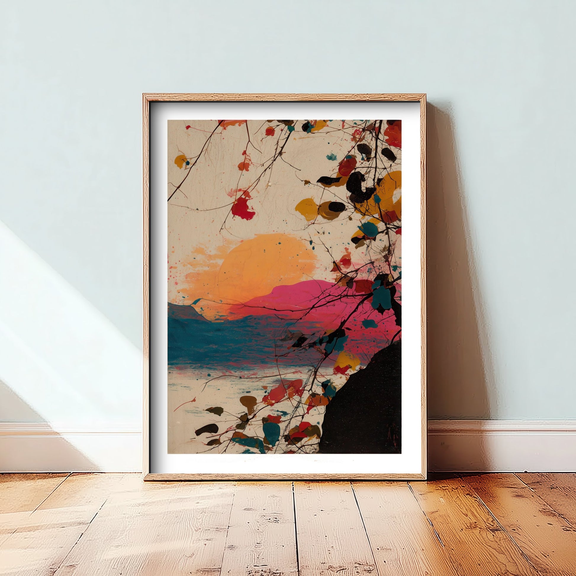 Abstract Splash Landscape Art Print - Colourful Sunset Poster - Painterly Abstract Painting - Pink Blue 3/3