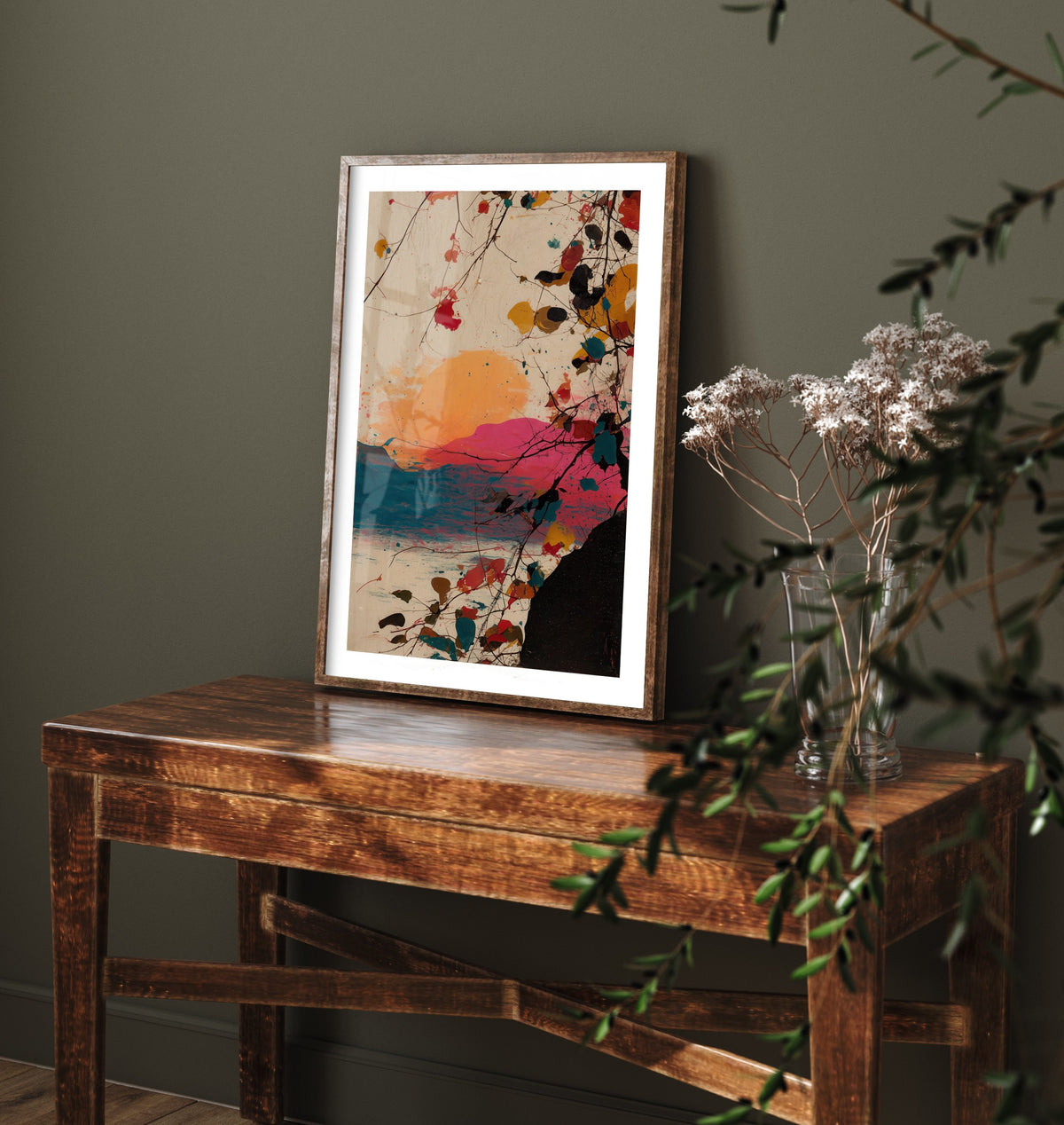 Abstract Splash Landscape Art Print - Colourful Sunset Poster - Painterly Abstract Painting - Pink Blue 3/3