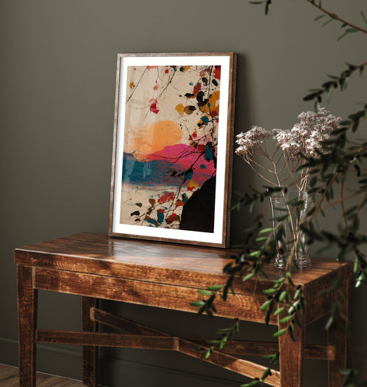 Abstract Splash Landscape Art Print - Colourful Sunset Poster - Painterly Abstract Painting - Pink Blue 3/3