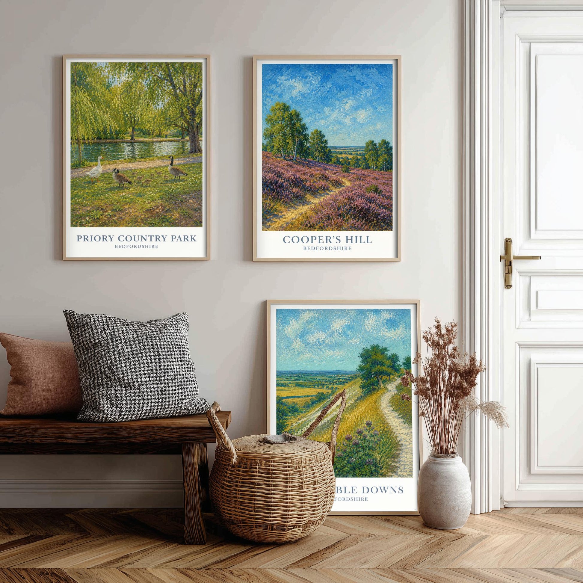 Bedfordshire England Set of Three Prints | Priory Country Park Coopers Hill Dunstable Downs | Impressionist Painting Art Posters