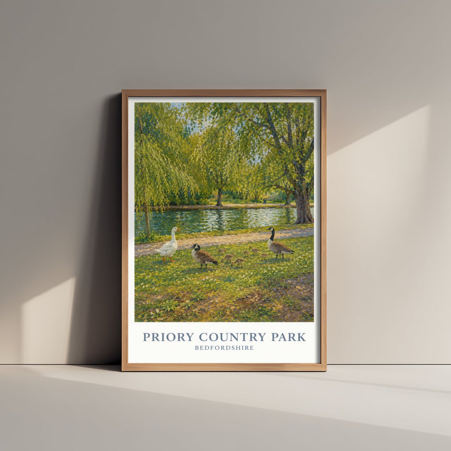 Priory Country Park Travel Poster - Bedfordshire England Art Print - Impressionist Painting - Lakeside Geese 1/3