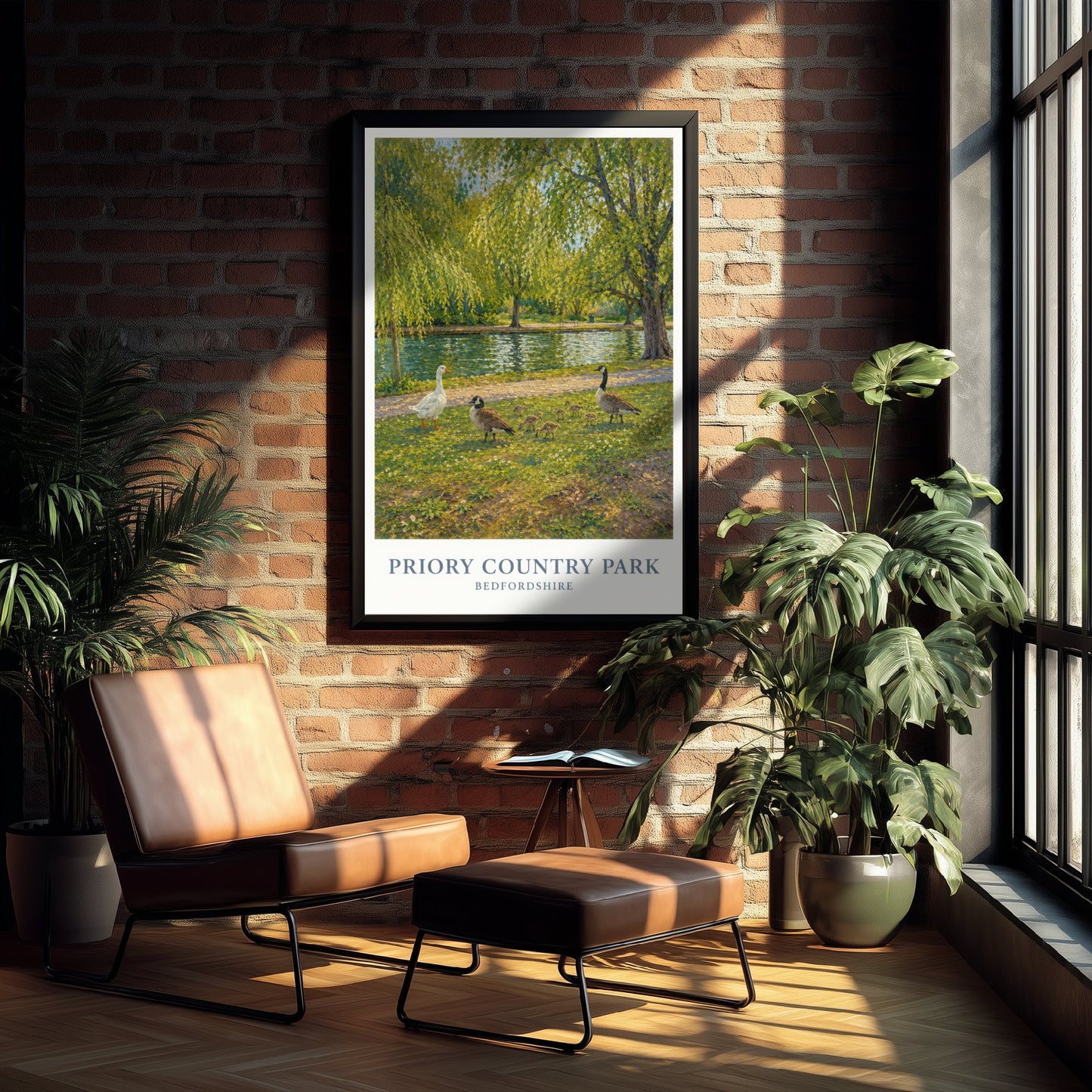 Priory Country Park Travel Poster - Bedfordshire England Art Print - Impressionist Painting - Lakeside Geese 1/3