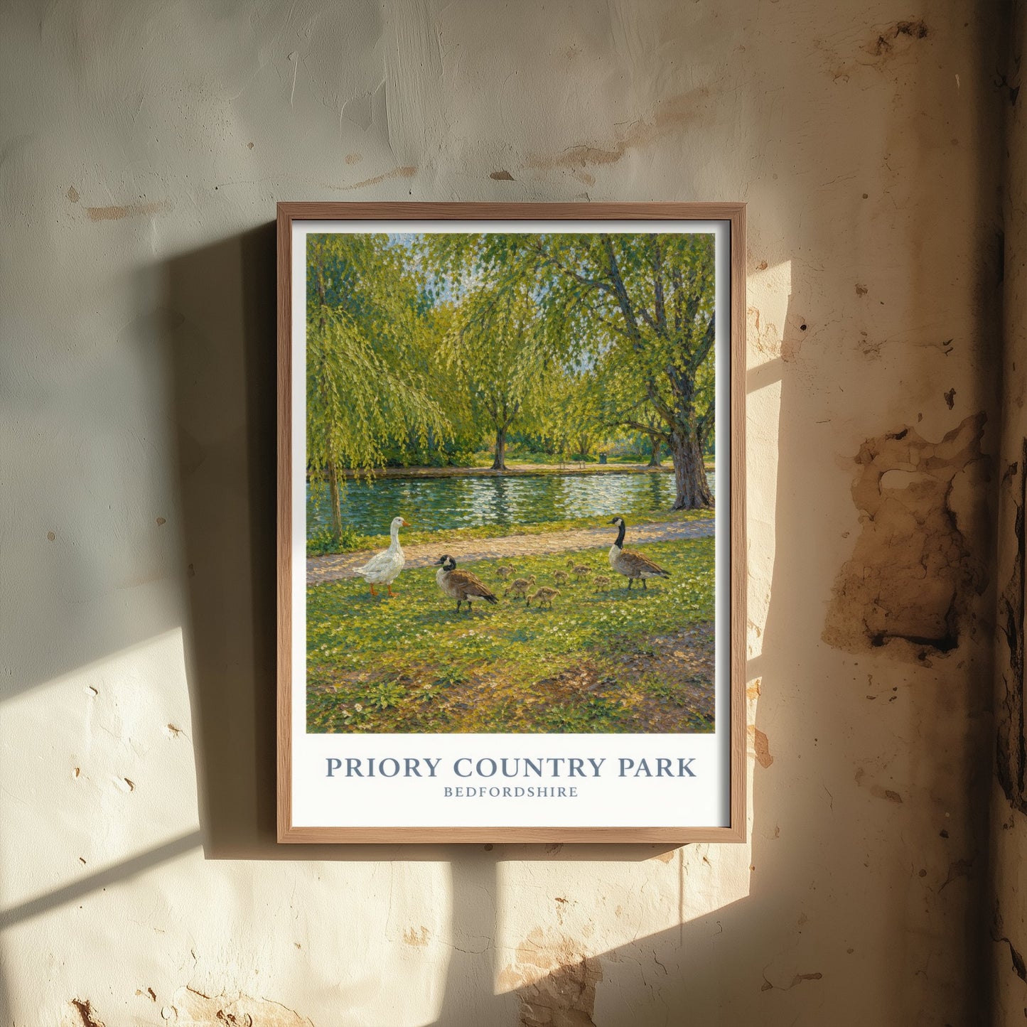 Priory Country Park Travel Poster - Bedfordshire England Art Print - Impressionist Painting - Lakeside Geese 1/3