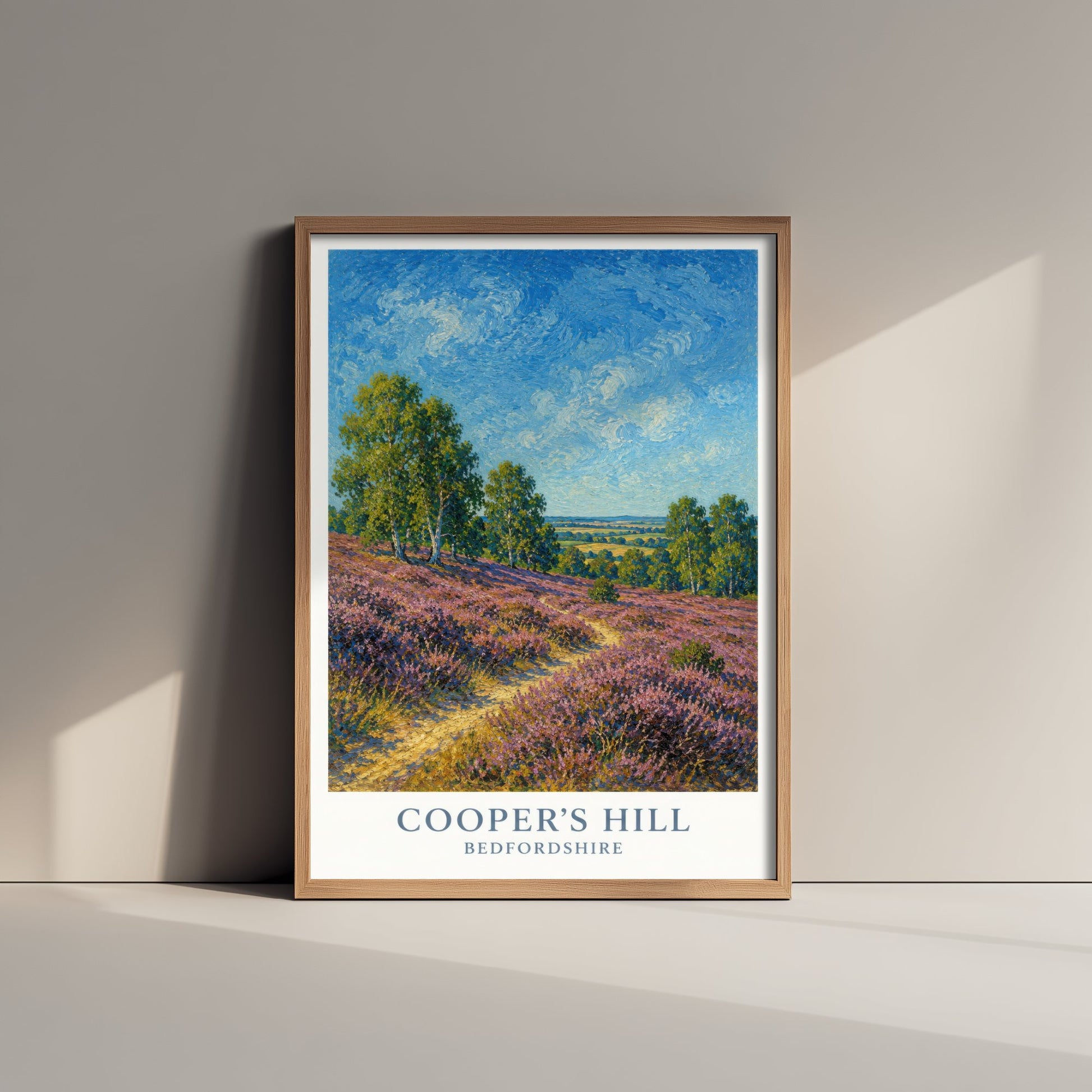 Cooper's Hill Travel Poster - Bedfordshire England Art Print - Impressionist Painting - Purple Heather 2/3