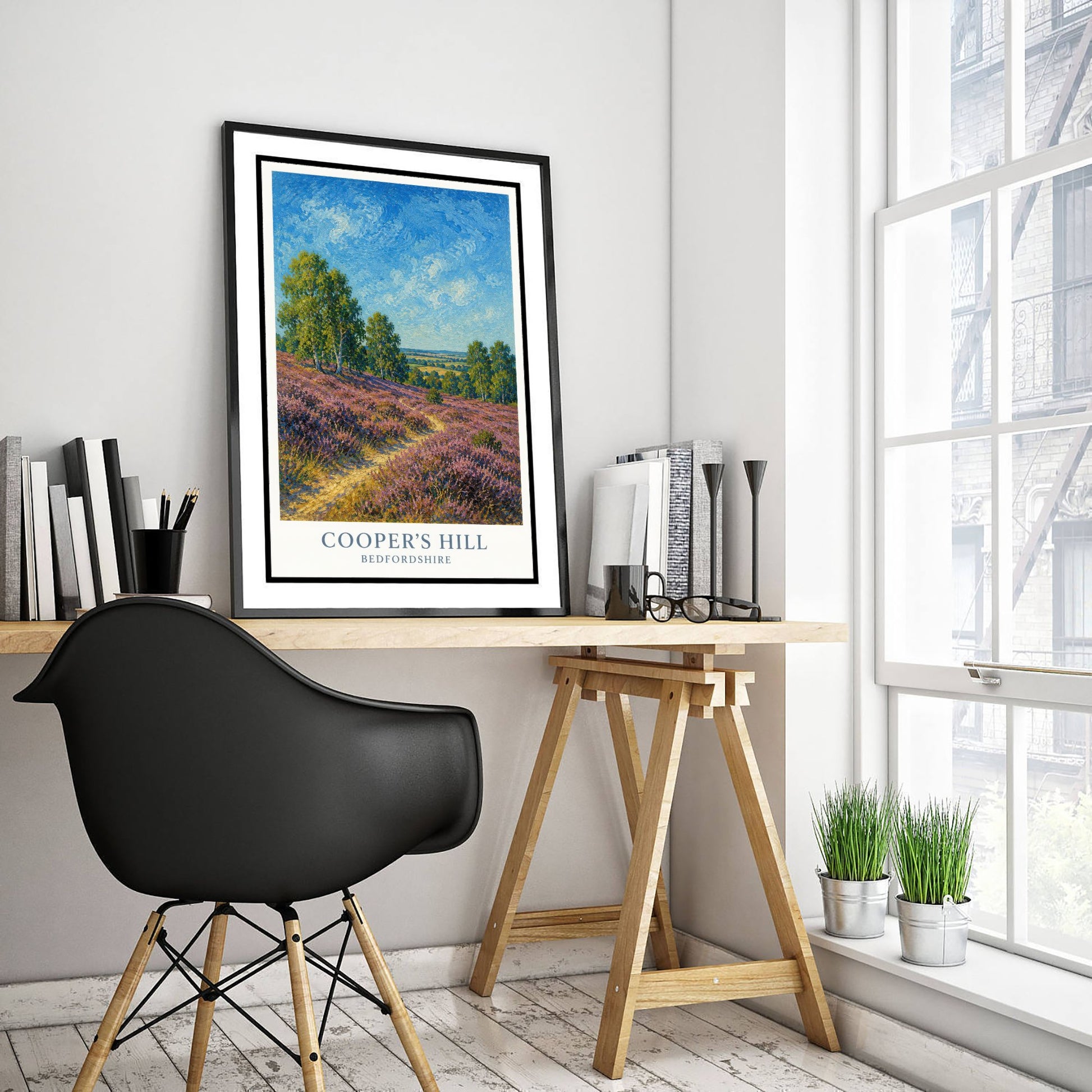 Cooper's Hill Travel Poster - Bedfordshire England Art Print - Impressionist Painting - Purple Heather 2/3
