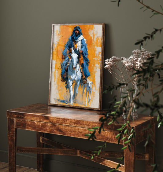 Bedouin Rider Art Print - Arabian Horse Painting - Saluki Hound Poster