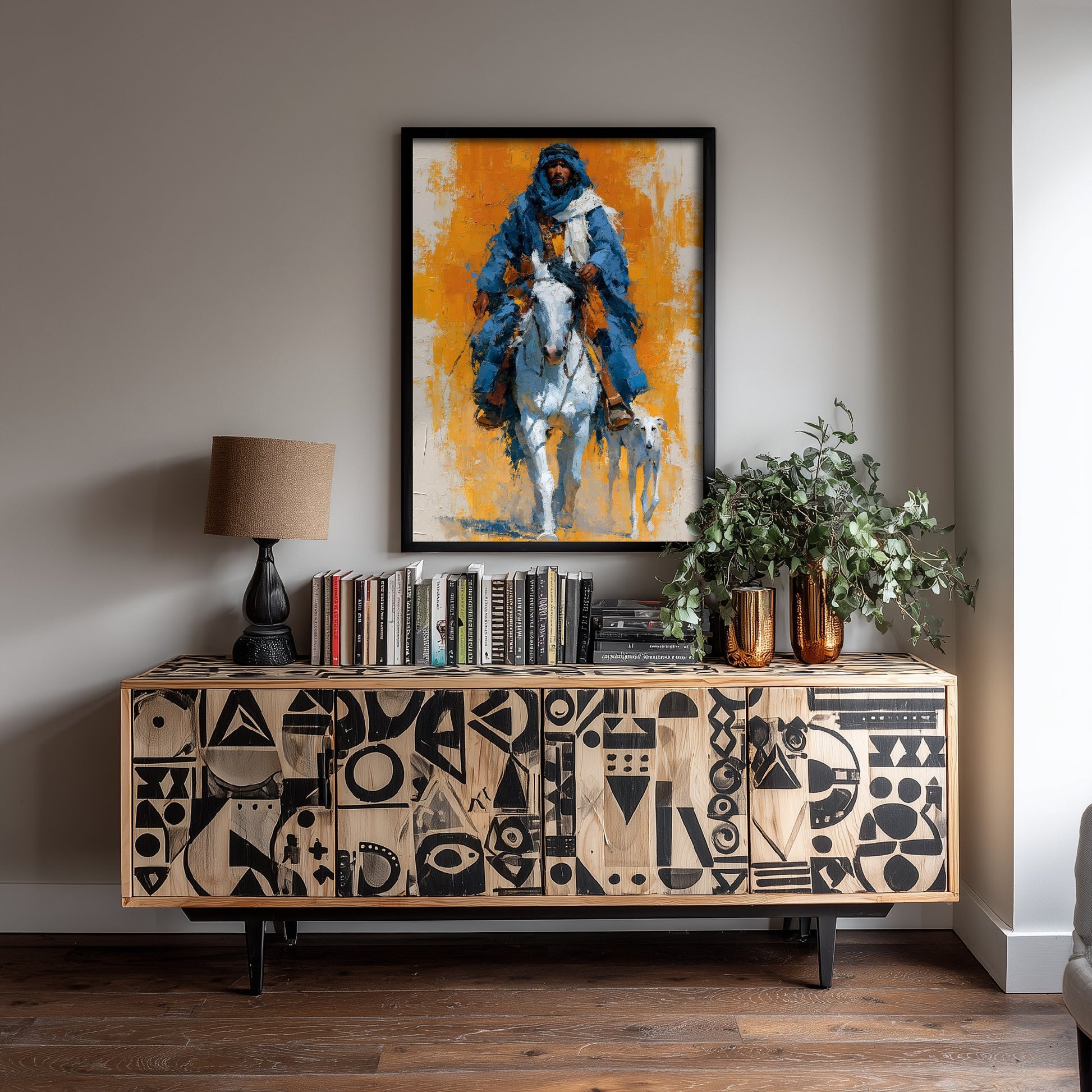 Bedouin Rider Art Print - Arabian Horse Painting - Saluki Hound Poster