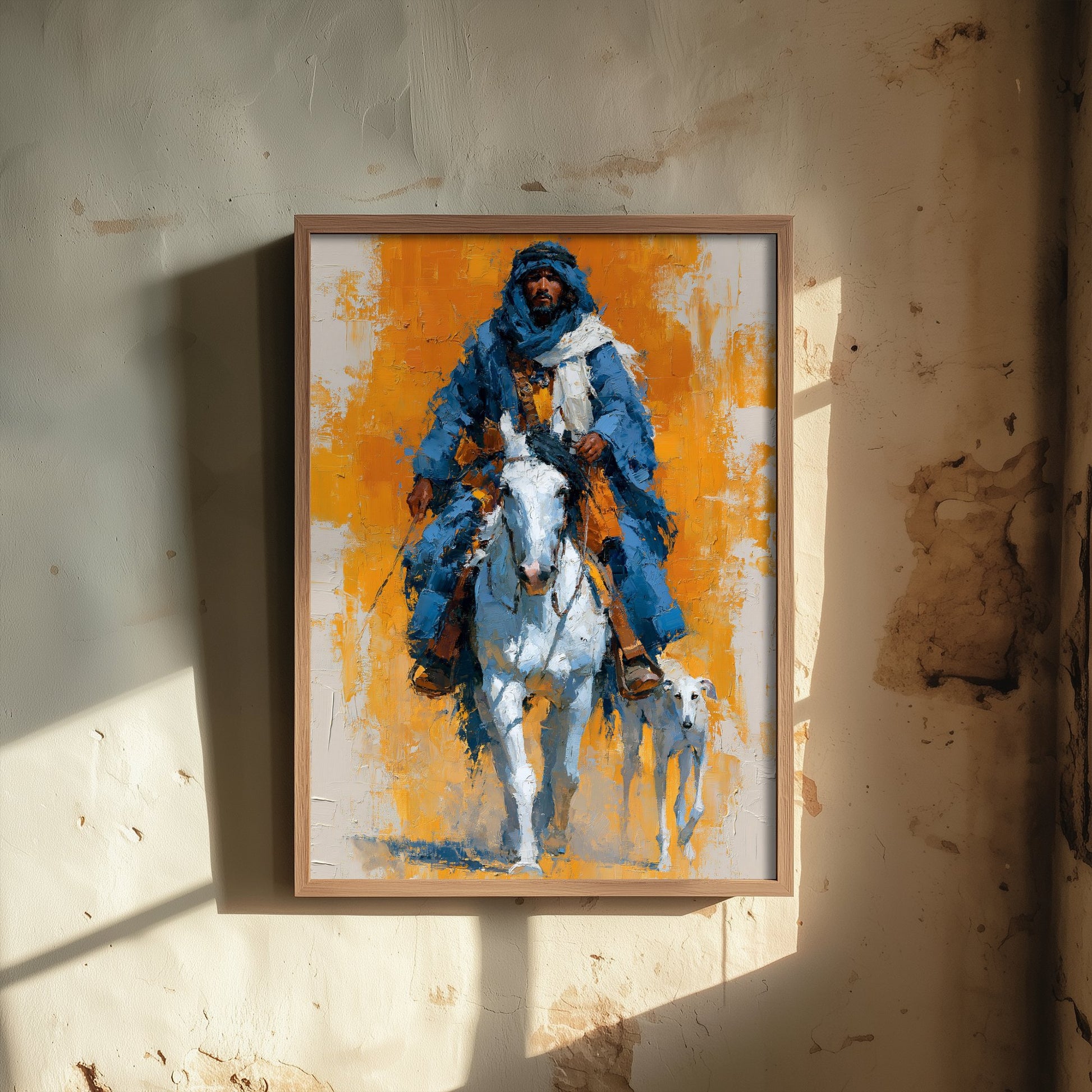 Bedouin Rider Art Print - Arabian Horse Painting - Saluki Hound Poster