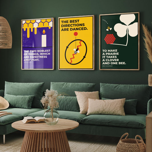 Beekeeping Quotes Set of Three Art Prints - 3 Bauhaus Beekeeper Posters - Minimalist Nature Wall Art Illustration V1