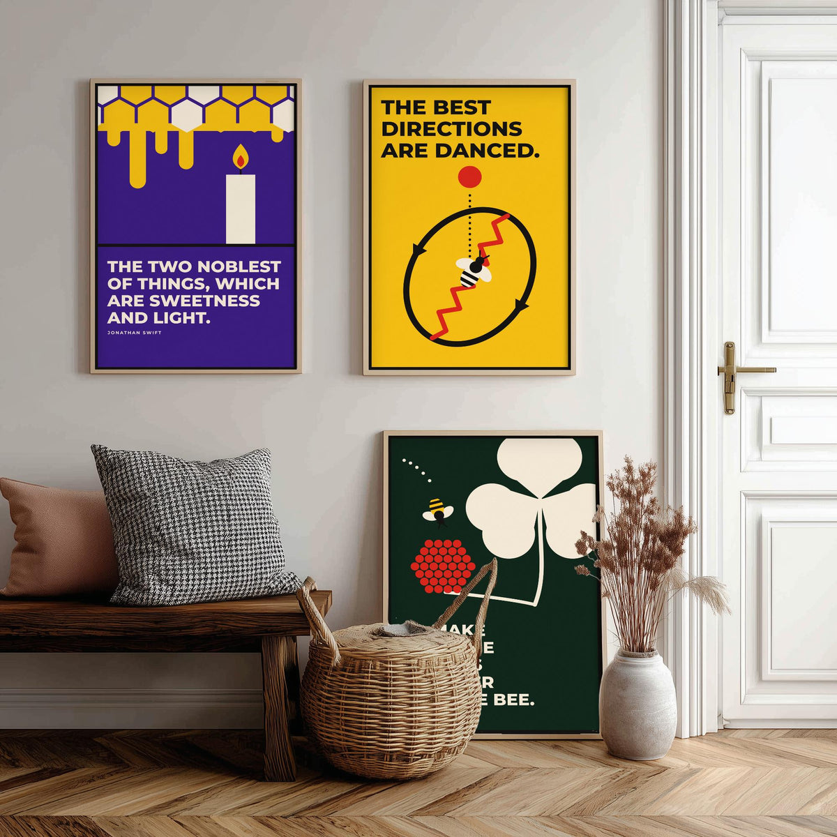 Beekeeping Quotes Set of Three Art Prints - 3 Bauhaus Beekeeper Posters - Minimalist Nature Wall Art Illustration V1