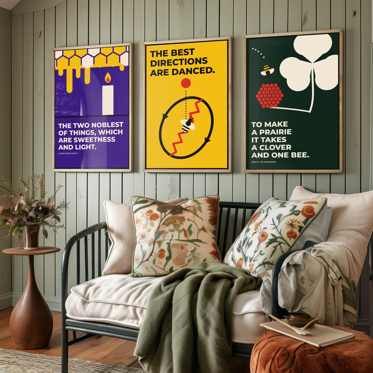 Beekeeping Quotes Set of Three Art Prints - 3 Bauhaus Beekeeper Posters - Minimalist Nature Wall Art Illustration V1