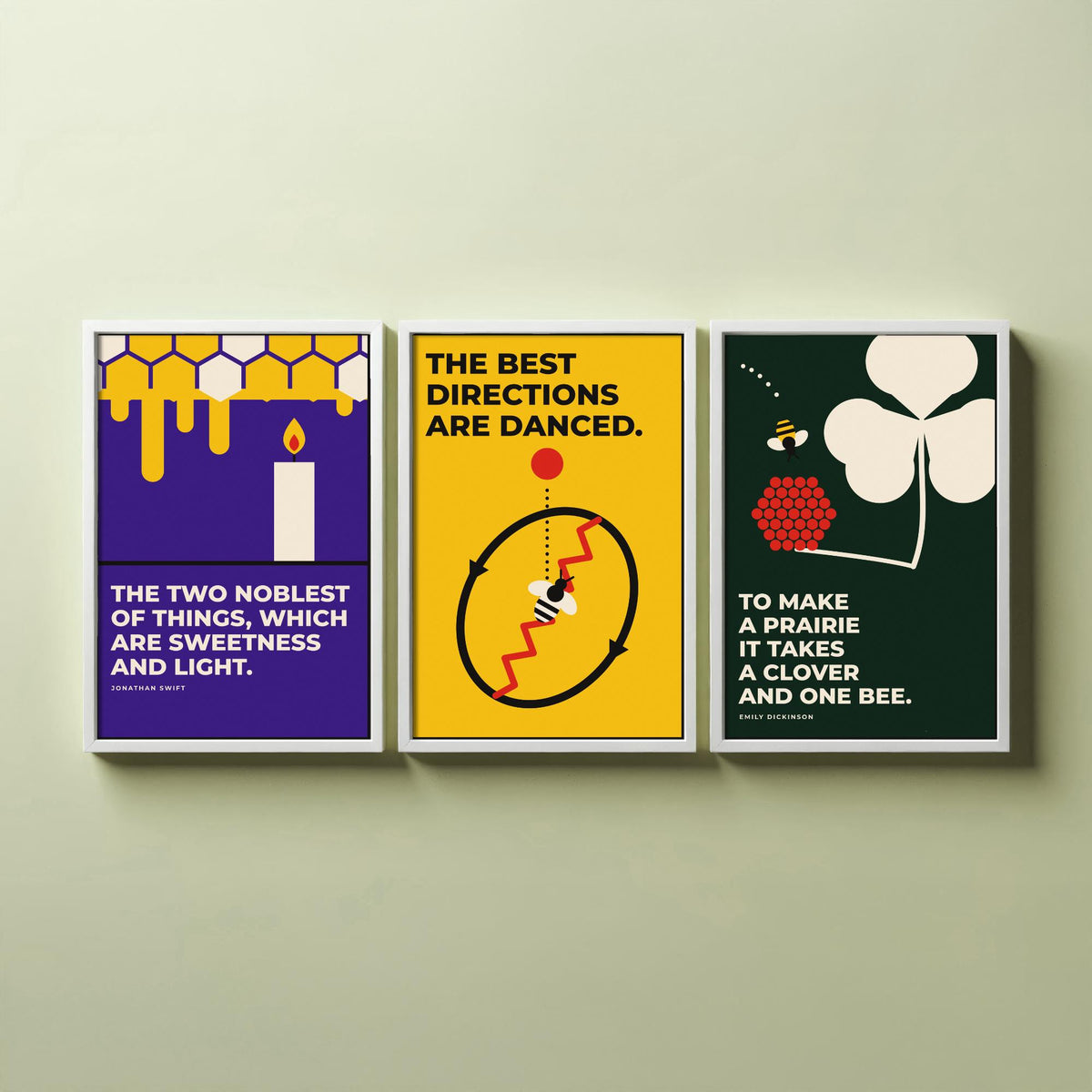 Beekeeping Quotes Set of Three Art Prints - 3 Bauhaus Beekeeper Posters - Minimalist Nature Wall Art Illustration V1