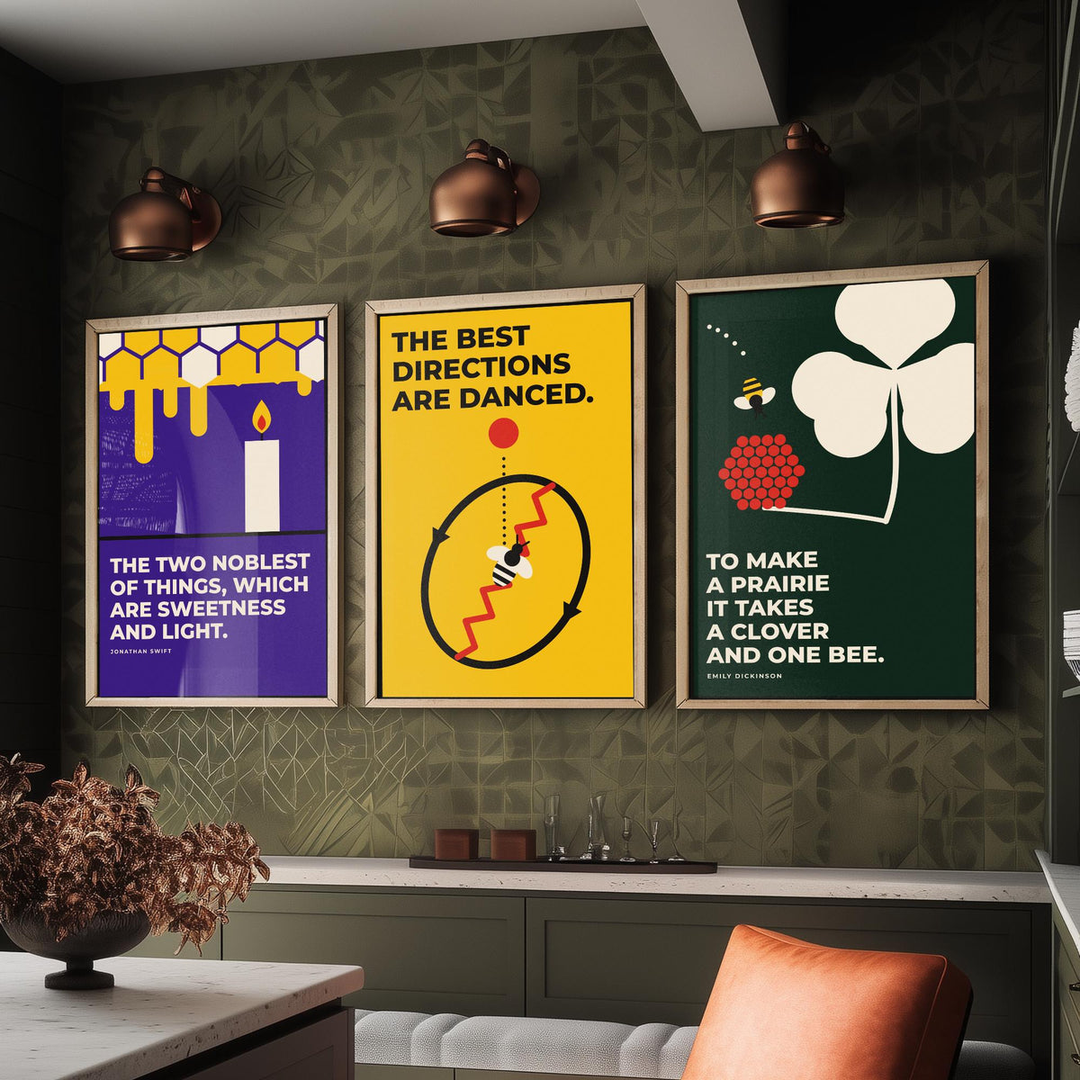 Beekeeping Quotes Set of Three Art Prints - 3 Bauhaus Beekeeper Posters - Minimalist Nature Wall Art Illustration V1