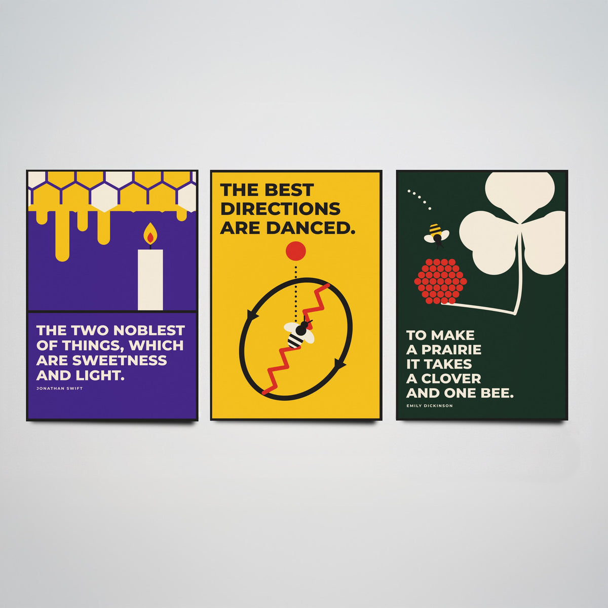 Beekeeping Quotes Set of Three Art Prints - 3 Bauhaus Beekeeper Posters - Minimalist Nature Wall Art Illustration V1