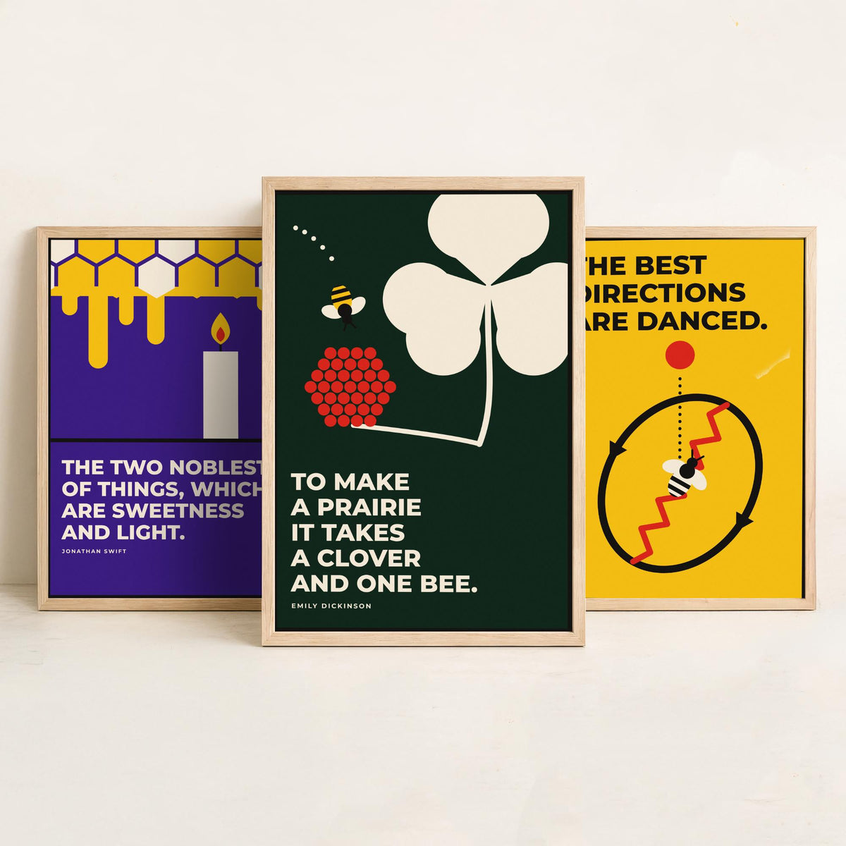 Beekeeping Quotes Set of Three Art Prints - 3 Bauhaus Beekeeper Posters - Minimalist Nature Wall Art Illustration V1