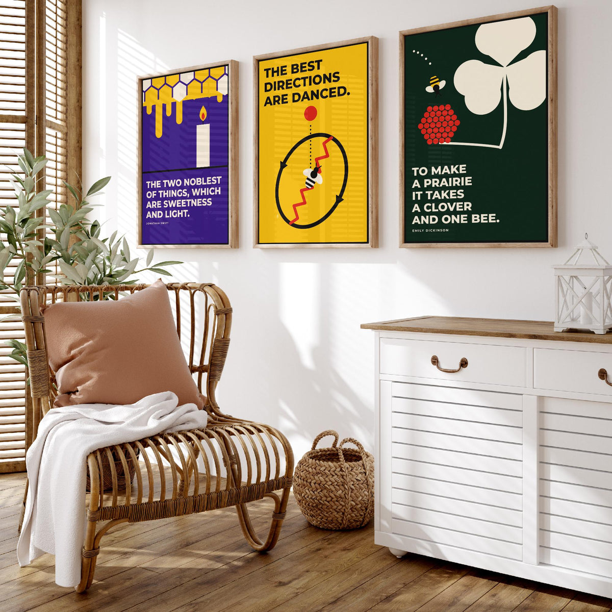 Beekeeping Quotes Set of Three Art Prints - 3 Bauhaus Beekeeper Posters - Minimalist Nature Wall Art Illustration V1