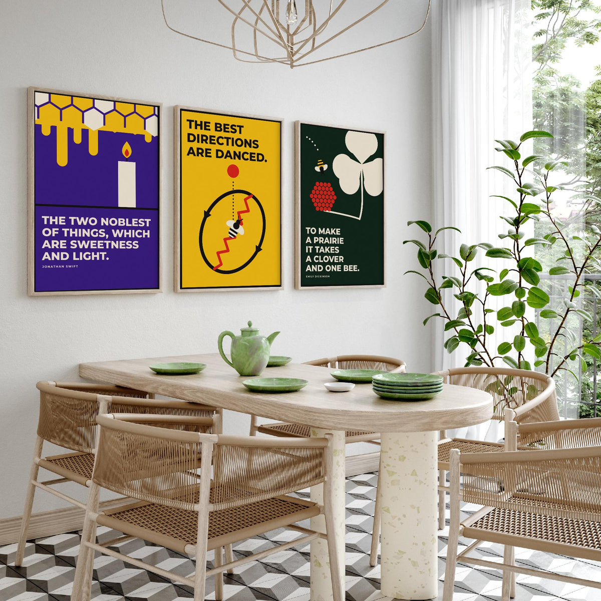 Beekeeping Quotes Set of Three Art Prints - 3 Bauhaus Beekeeper Posters - Minimalist Nature Wall Art Illustration V1