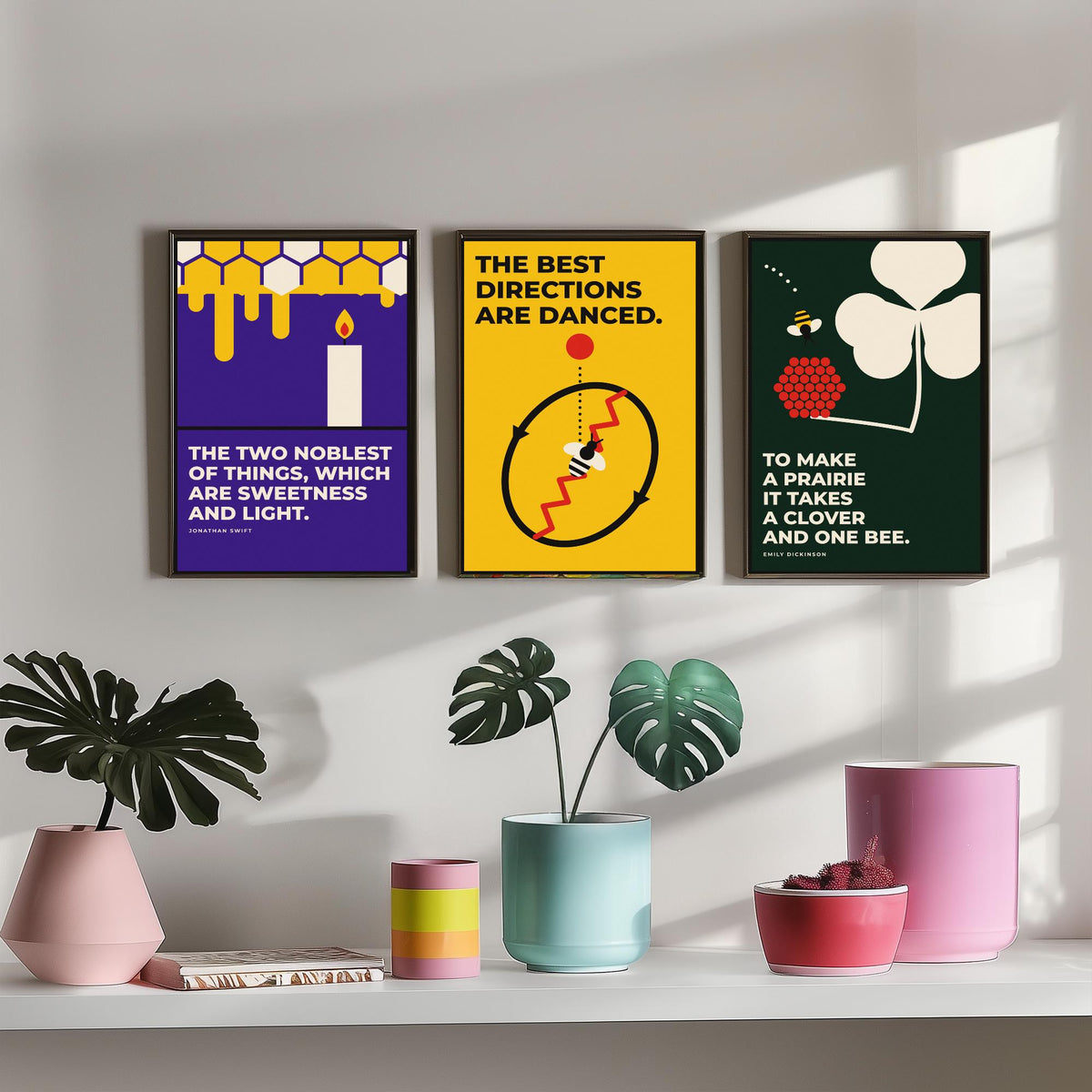 Beekeeping Quotes Set of Three Art Prints - 3 Bauhaus Beekeeper Posters - Minimalist Nature Wall Art Illustration V1