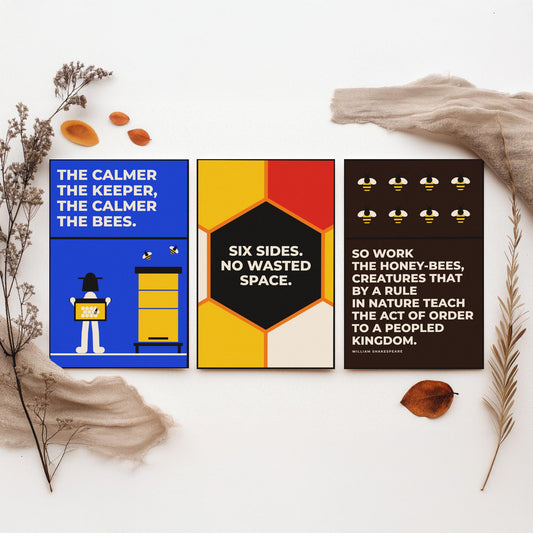 Beekeeping Quotes Set of Three Art Prints - 3 Retro Bauhaus Beekeeper Posters - Minimalist Nature Wall Art Illustration V2