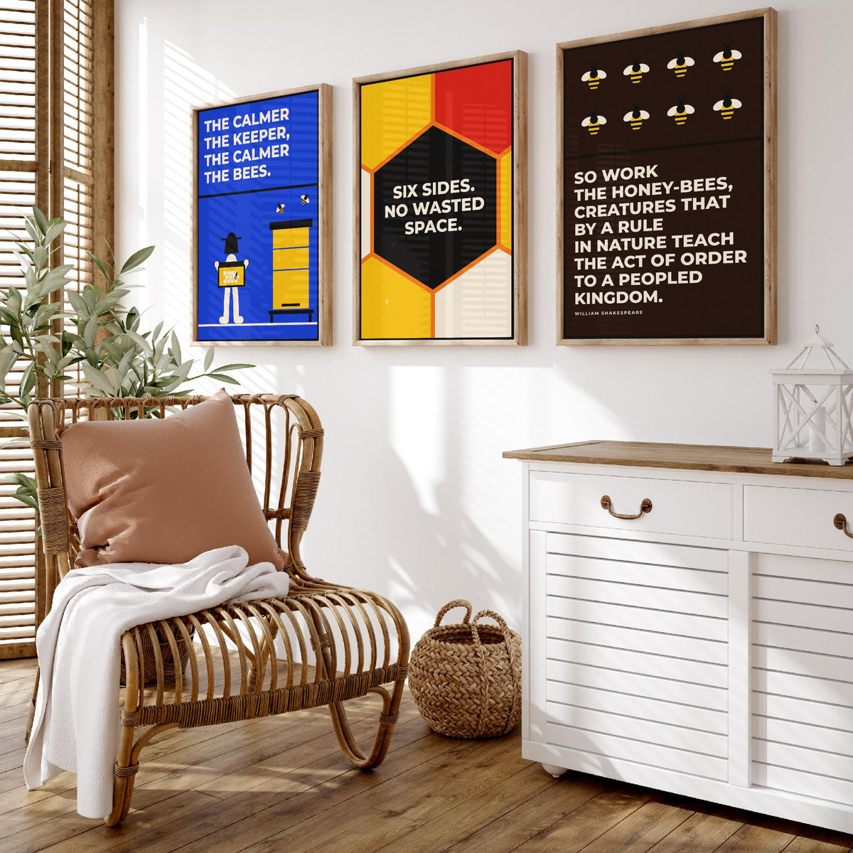 Beekeeping Quotes Set of Three Art Prints - 3 Retro Bauhaus Beekeeper Posters - Minimalist Nature Wall Art Illustration V2