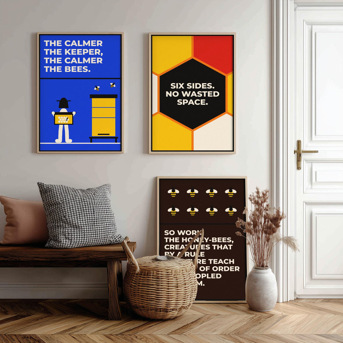 Beekeeping Quotes Set of Three Art Prints - 3 Retro Bauhaus Beekeeper Posters - Minimalist Nature Wall Art Illustration V2
