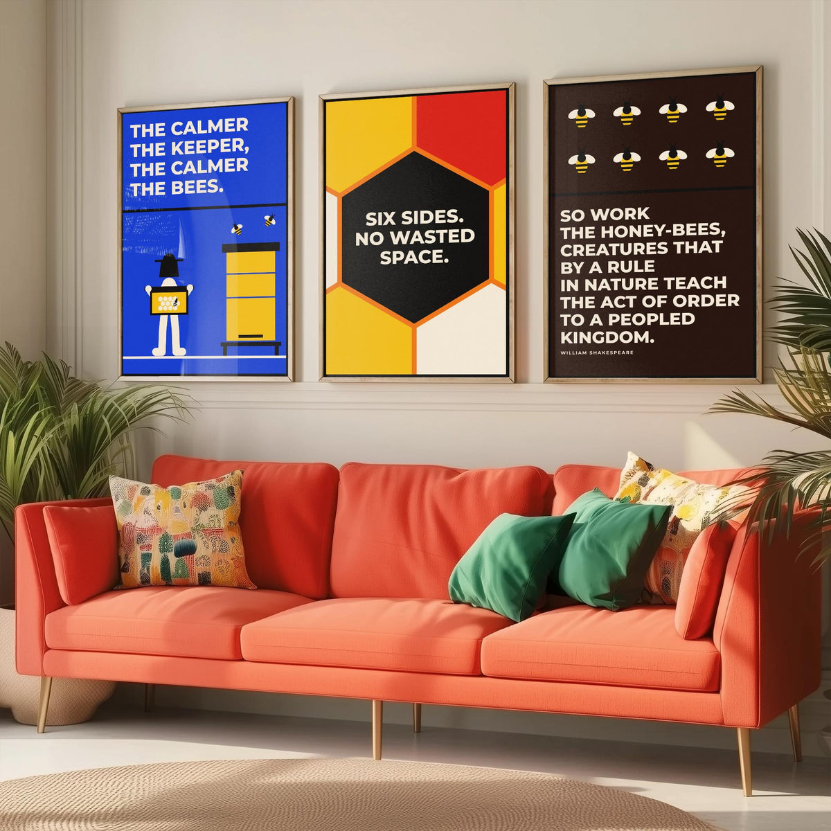 Beekeeping Quotes Set of Three Art Prints - 3 Retro Bauhaus Beekeeper Posters - Minimalist Nature Wall Art Illustration V2