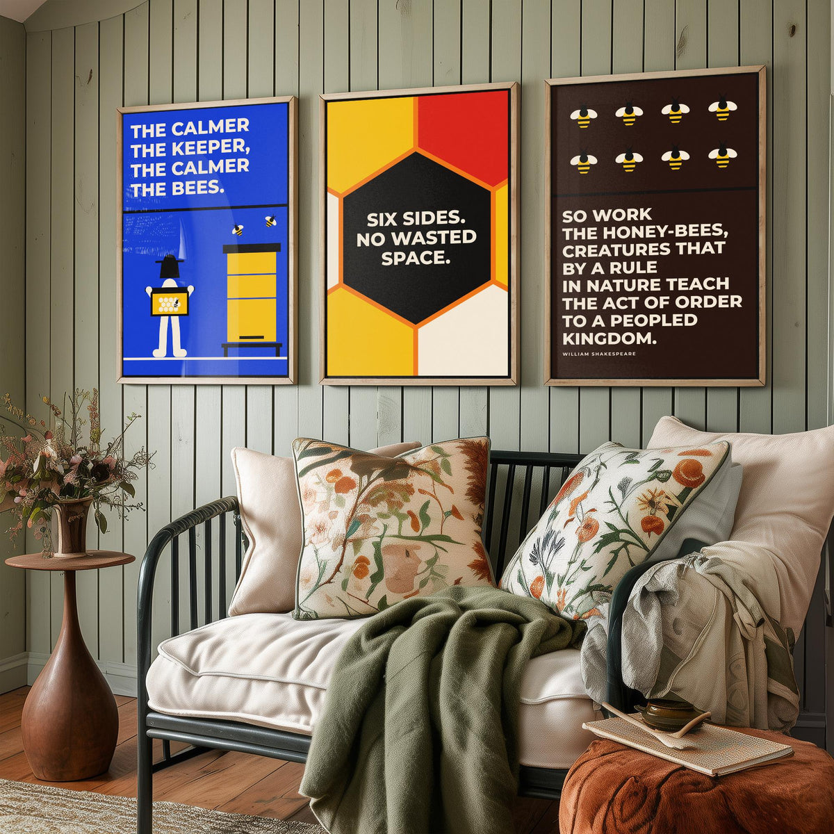 Beekeeping Quotes Set of Three Art Prints - 3 Retro Bauhaus Beekeeper Posters - Minimalist Nature Wall Art Illustration V2