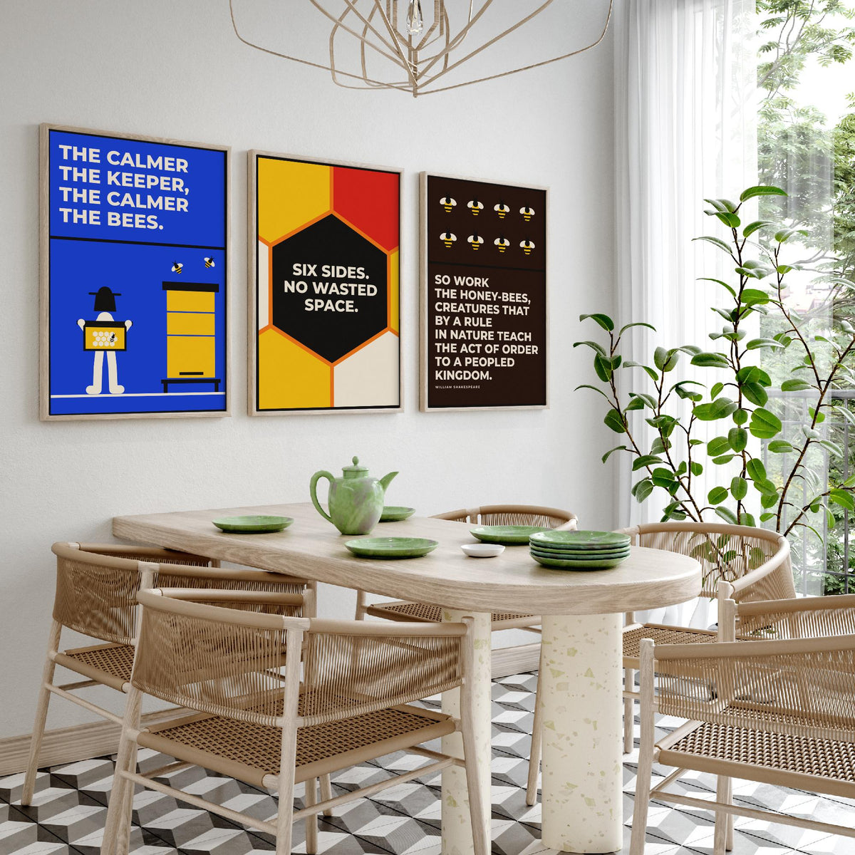 Beekeeping Quotes Set of Three Art Prints - 3 Retro Bauhaus Beekeeper Posters - Minimalist Nature Wall Art Illustration V2