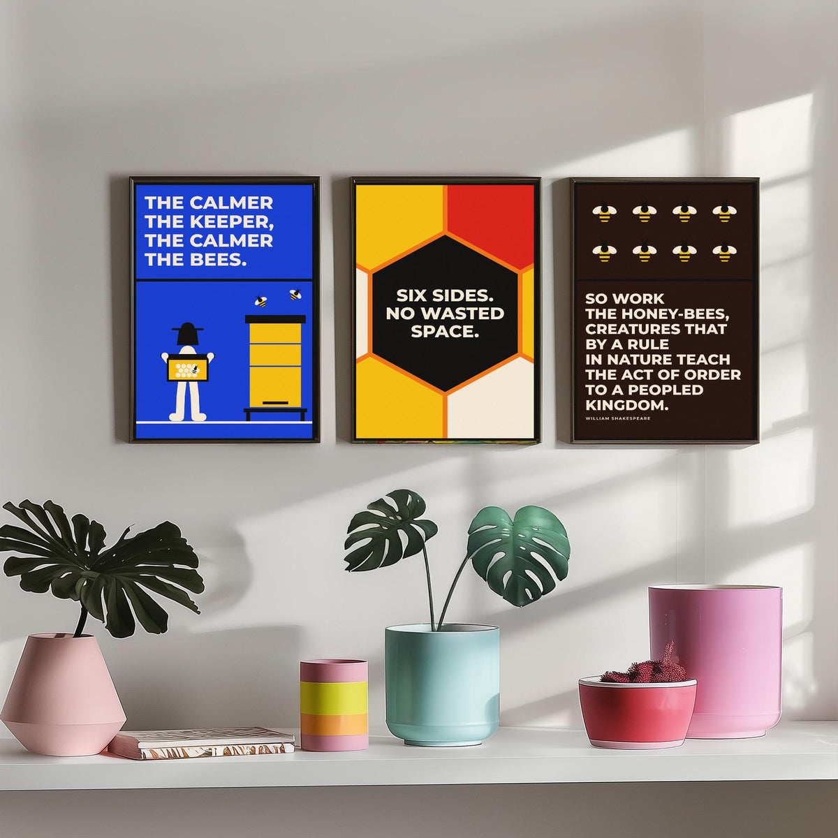 Beekeeping Quotes Set of Three Art Prints - 3 Retro Bauhaus Beekeeper Posters - Minimalist Nature Wall Art Illustration V2