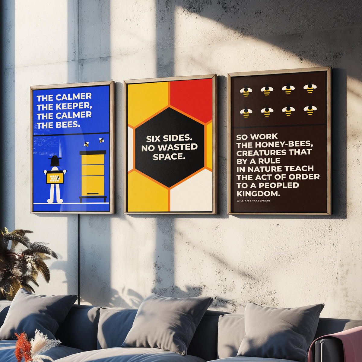 Beekeeping Quotes Set of Three Art Prints - 3 Retro Bauhaus Beekeeper Posters - Minimalist Nature Wall Art Illustration V2
