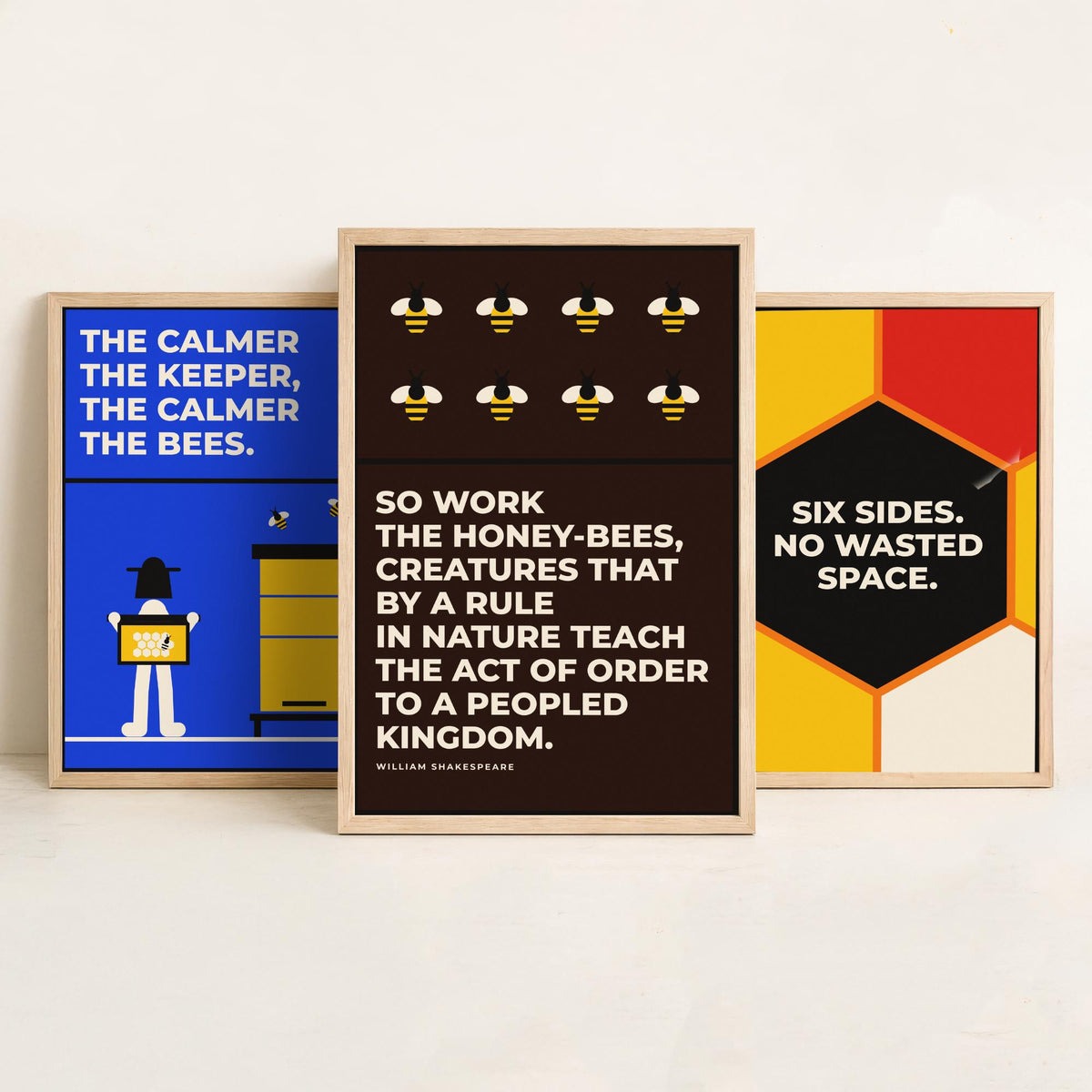 Beekeeping Quotes Set of Three Art Prints - 3 Retro Bauhaus Beekeeper Posters - Minimalist Nature Wall Art Illustration V2