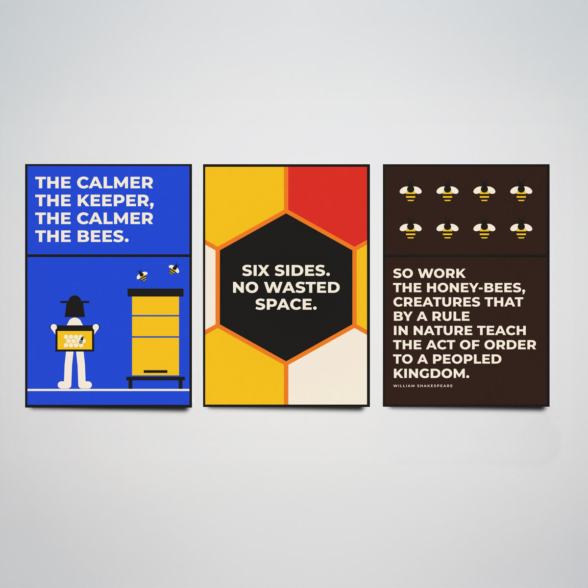 Beekeeping Quotes Set of Three Art Prints - 3 Retro Bauhaus Beekeeper Posters - Minimalist Nature Wall Art Illustration V2