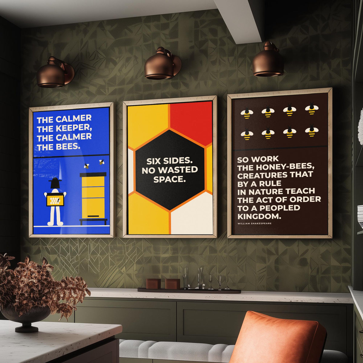 Beekeeping Quotes Set of Three Art Prints - 3 Retro Bauhaus Beekeeper Posters - Minimalist Nature Wall Art Illustration V2
