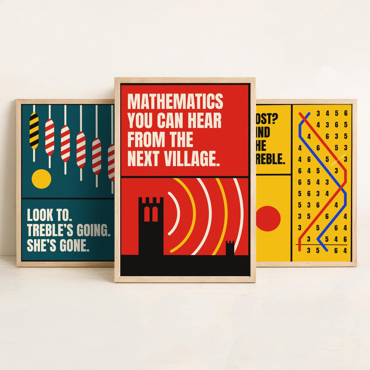 Bell Ringing Quotes Set of Three Art Prints - 3 Bauhaus Change Ringing Posters - Minimalist Music Wall Art Illustration V1