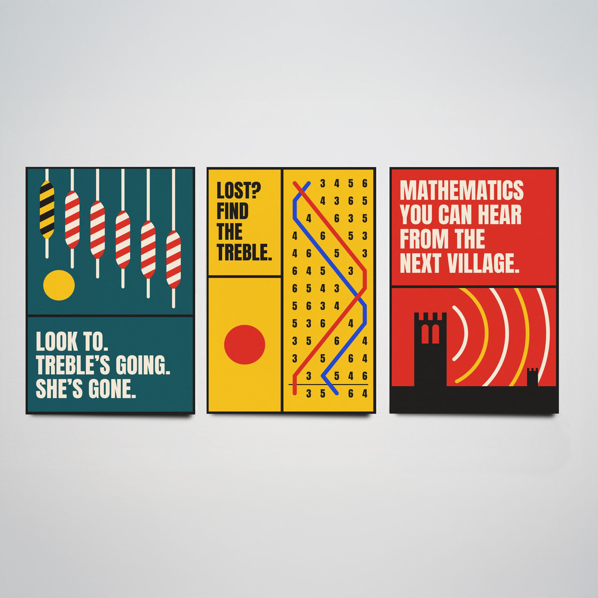 Bell Ringing Quotes Set of Three Art Prints - 3 Bauhaus Change Ringing Posters - Minimalist Music Wall Art Illustration V1