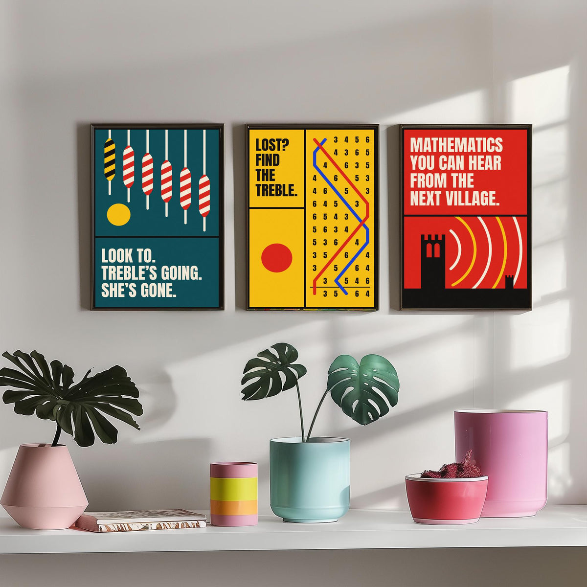 Bell Ringing Quotes Set of Three Art Prints - 3 Bauhaus Change Ringing Posters - Minimalist Music Wall Art Illustration V1