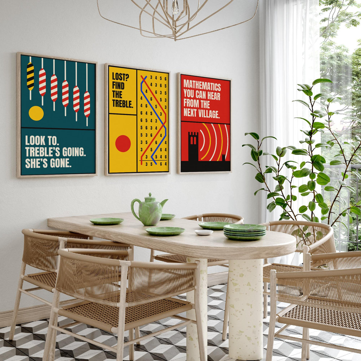 Bell Ringing Quotes Set of Three Art Prints - 3 Bauhaus Change Ringing Posters - Minimalist Music Wall Art Illustration V1