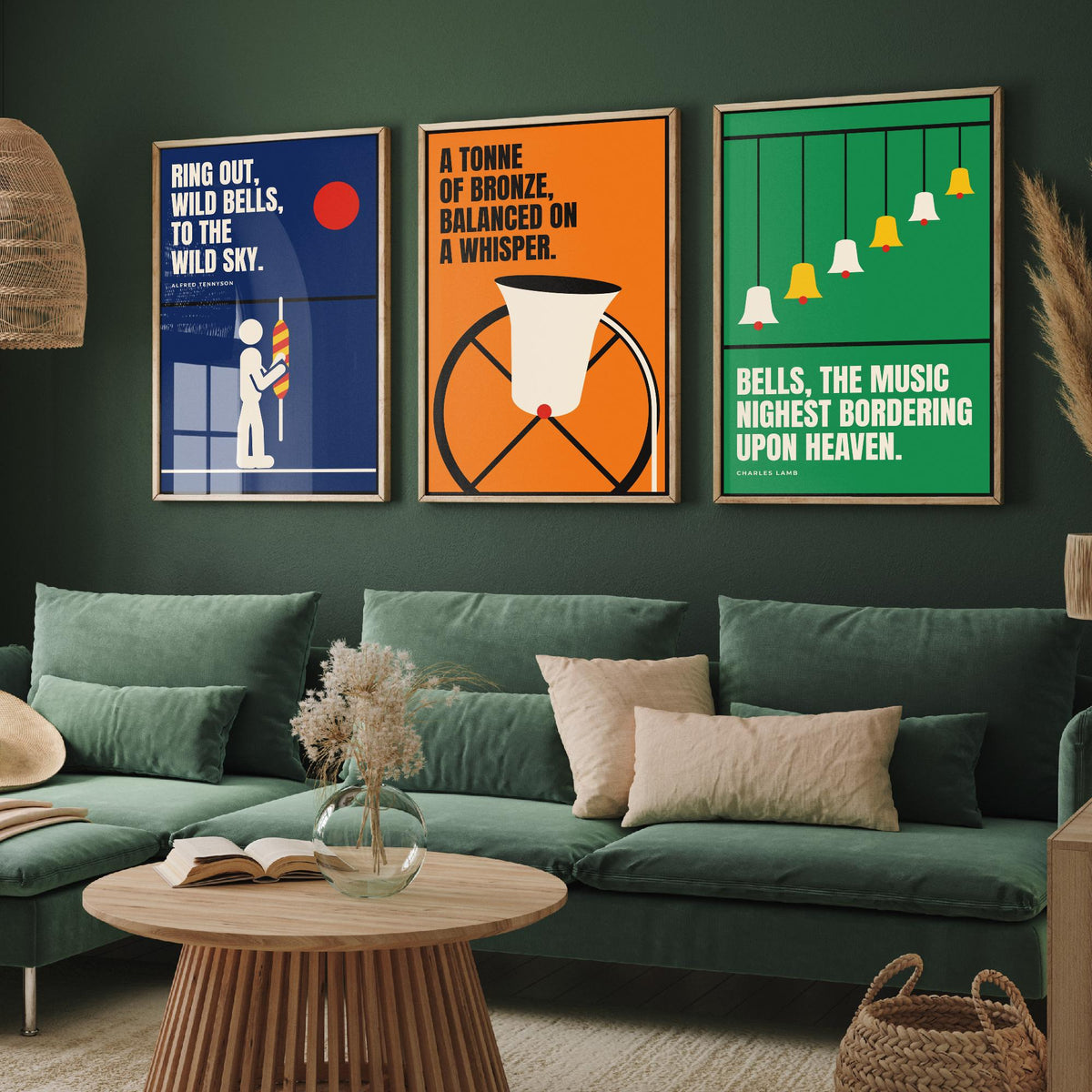 Bell Ringing Quotes Set of Three Art Prints - 3 Retro Bauhaus Change Ringing Posters - Minimalist Music Wall Art Illustration V2