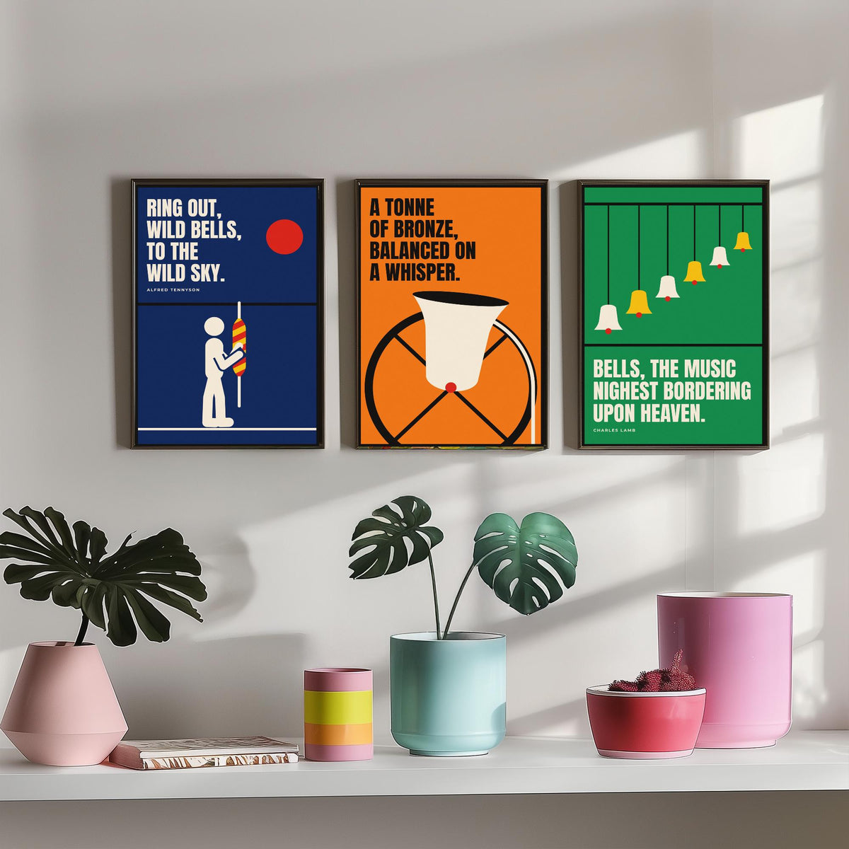 Bell Ringing Quotes Set of Three Art Prints - 3 Retro Bauhaus Change Ringing Posters - Minimalist Music Wall Art Illustration V2