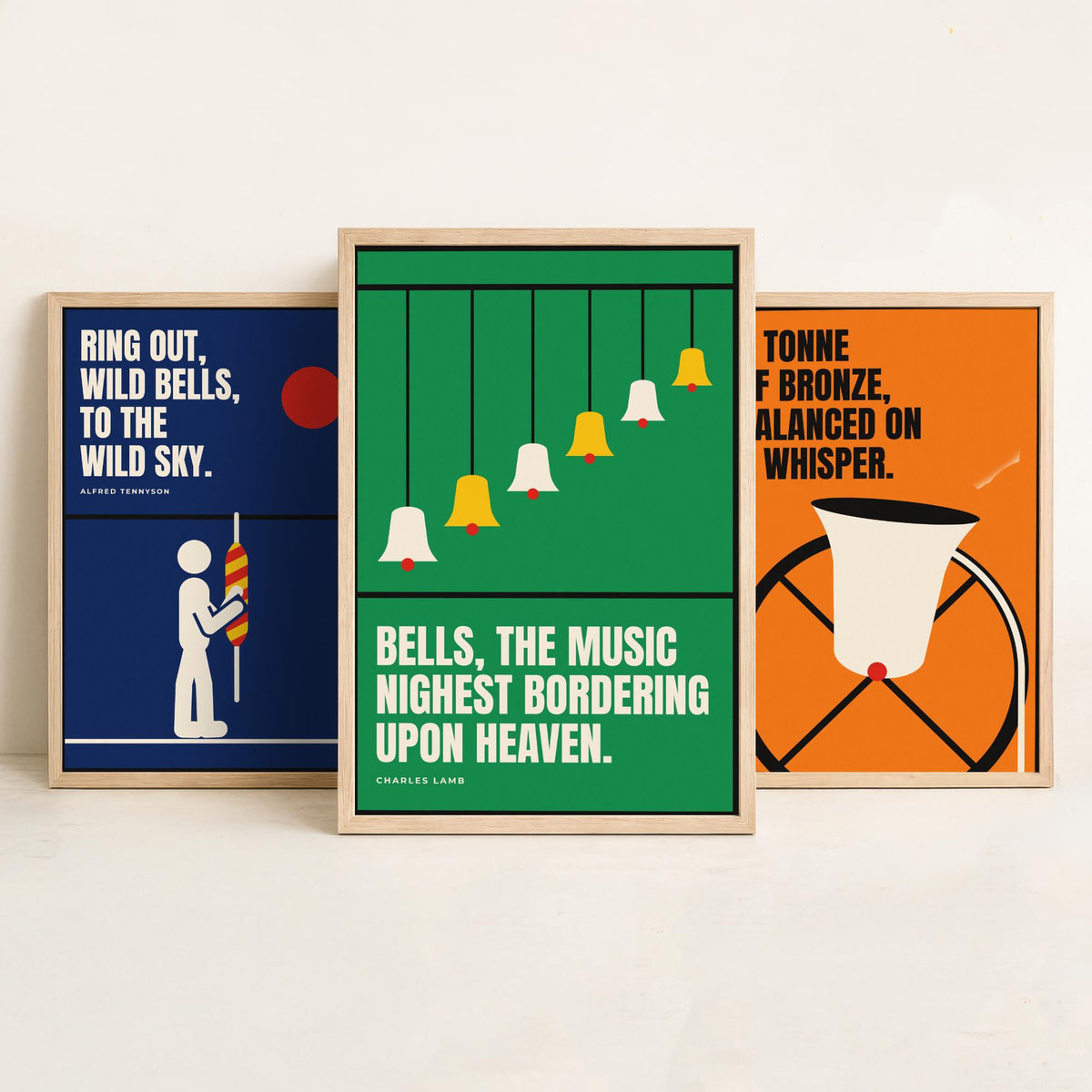 Bell Ringing Quotes Set of Three Art Prints - 3 Retro Bauhaus Change Ringing Posters - Minimalist Music Wall Art Illustration V2