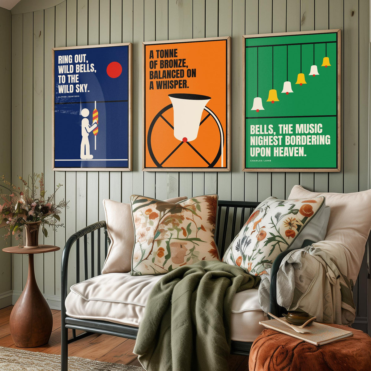 Bell Ringing Quotes Set of Three Art Prints - 3 Retro Bauhaus Change Ringing Posters - Minimalist Music Wall Art Illustration V2