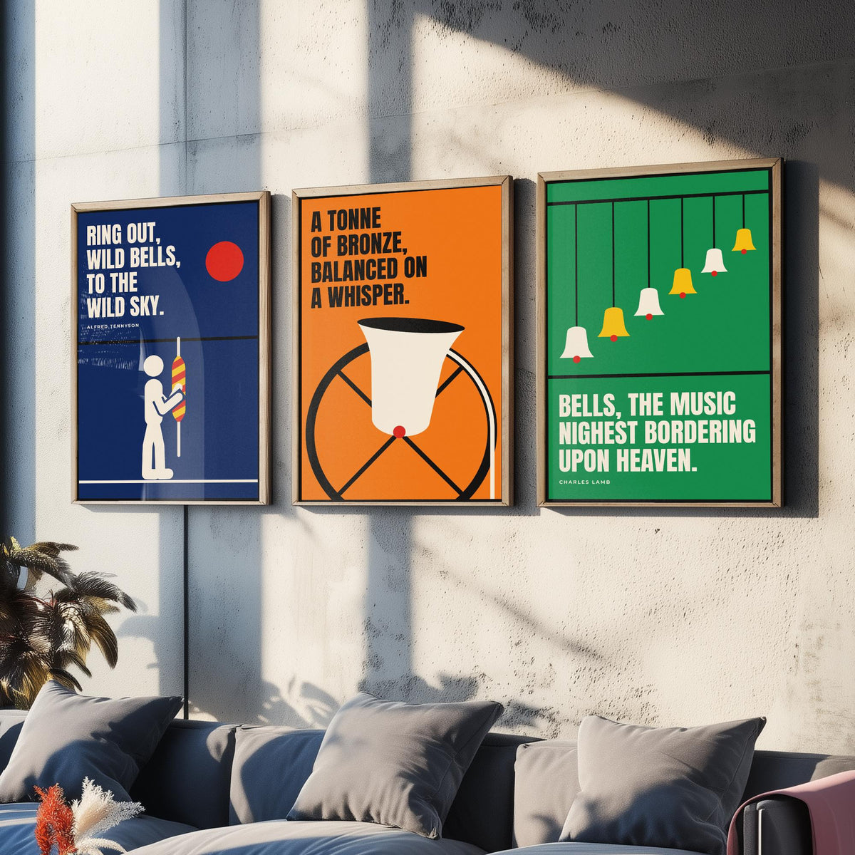 Bell Ringing Quotes Set of Three Art Prints - 3 Retro Bauhaus Change Ringing Posters - Minimalist Music Wall Art Illustration V2