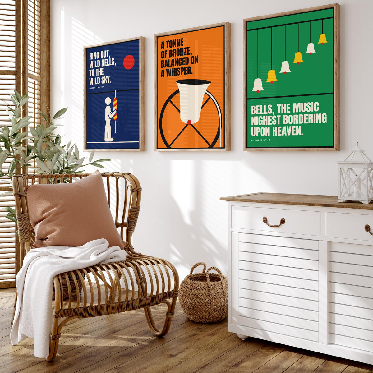 Bell Ringing Quotes Set of Three Art Prints - 3 Retro Bauhaus Change Ringing Posters - Minimalist Music Wall Art Illustration V2