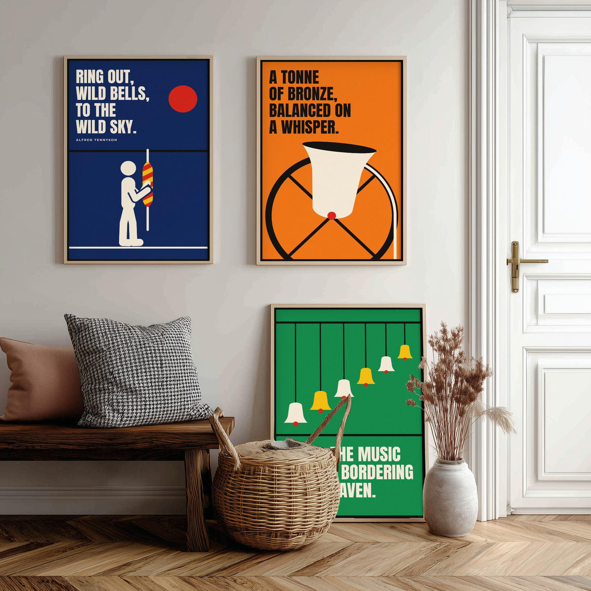 Bell Ringing Quotes Set of Three Art Prints - 3 Retro Bauhaus Change Ringing Posters - Minimalist Music Wall Art Illustration V2