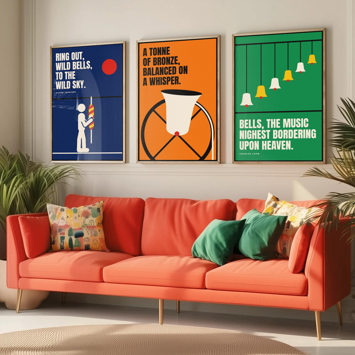 Bell Ringing Quotes Set of Three Art Prints - 3 Retro Bauhaus Change Ringing Posters - Minimalist Music Wall Art Illustration V2