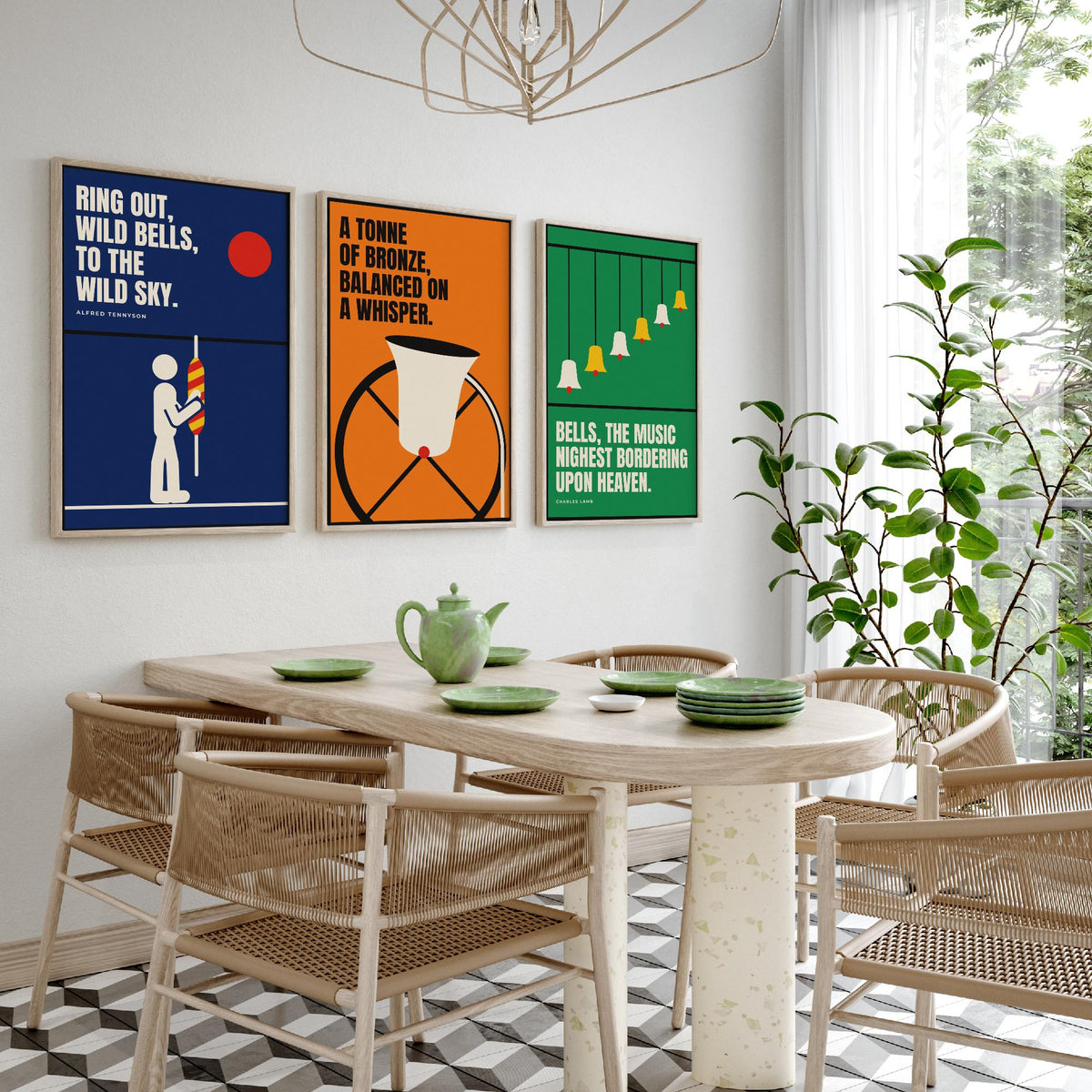 Bell Ringing Quotes Set of Three Art Prints - 3 Retro Bauhaus Change Ringing Posters - Minimalist Music Wall Art Illustration V2